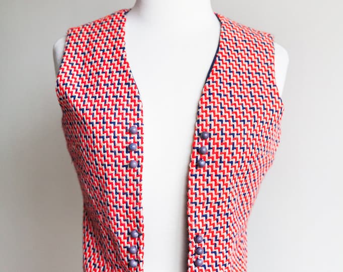 Vintage party in the front vest, 1960s 60s orange blue tweed vest, vintage tweed vest, vintage boho hippie vest, XS/Small