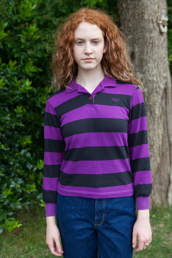 vintage striped rugby shirt, 1980s 80s striped han