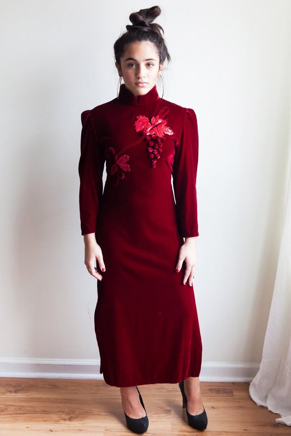 80s vintage grapes on the vine cheongsam, vintage
