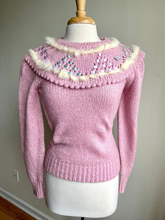 vintage blush and ribbons sweater, 1980s 80s blush
