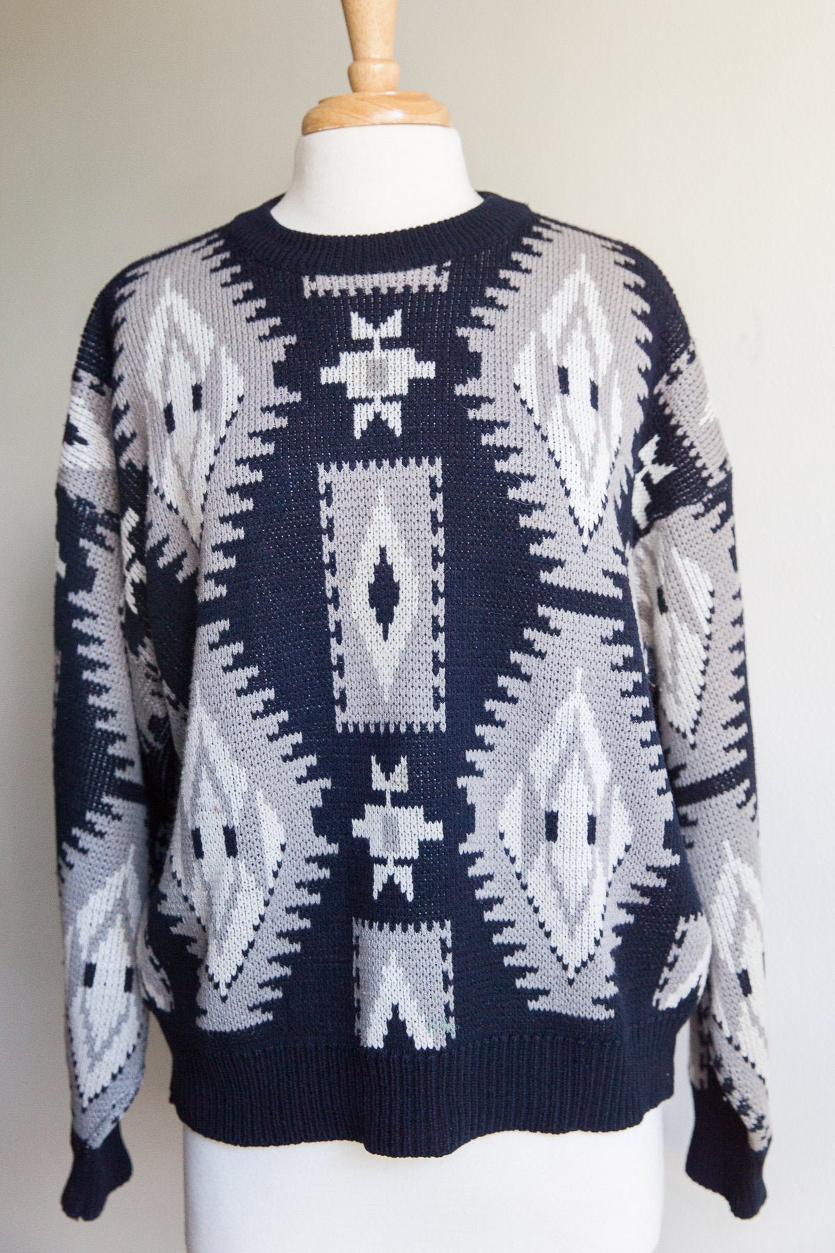 vintage black gray abstract sweater, 1980s 80s southwest vibes abstract ...