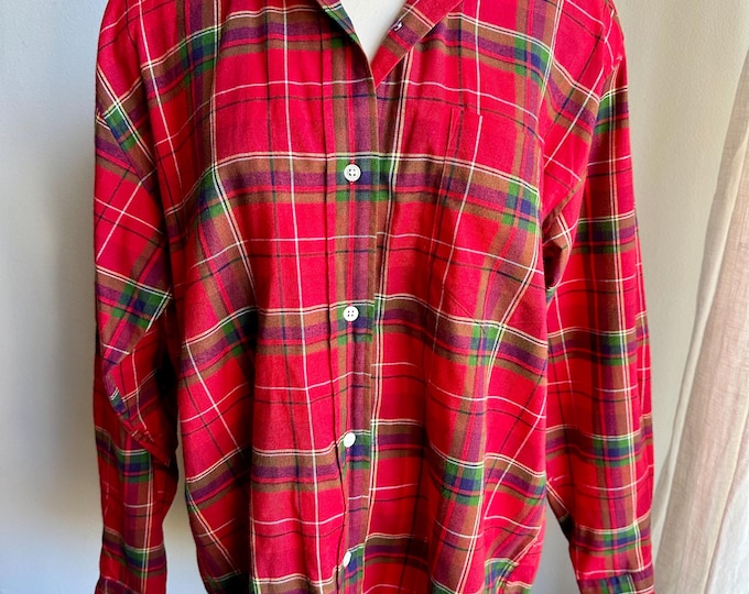 vintage plaid shirt, 1980s 80s Ralph Lauren plaid shirt, 90s plaid flannel shirt, L/XL
