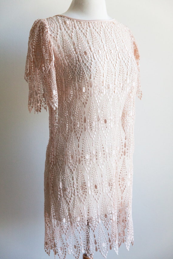 vintage blush crochet lace dress, 1980s 80s croch… - image 9