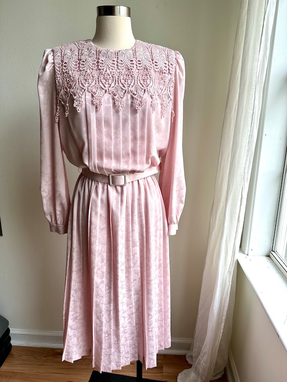 pink lace midi dress with sleeves Pink Lace Scoop Back Midi Dress  self-portrait-US