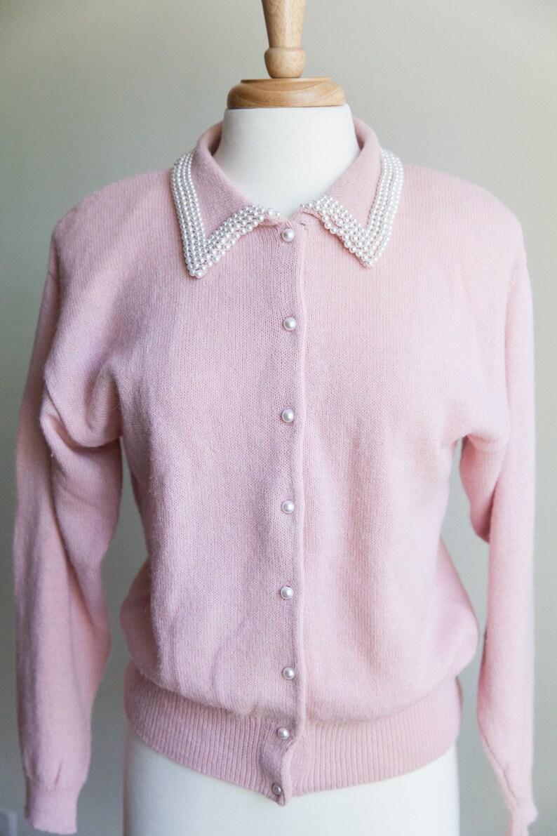 beaded cardigan 80s cardigan cardigan with pearl buttons 80s sweater 80s vintage cardigan w faux pearl collar