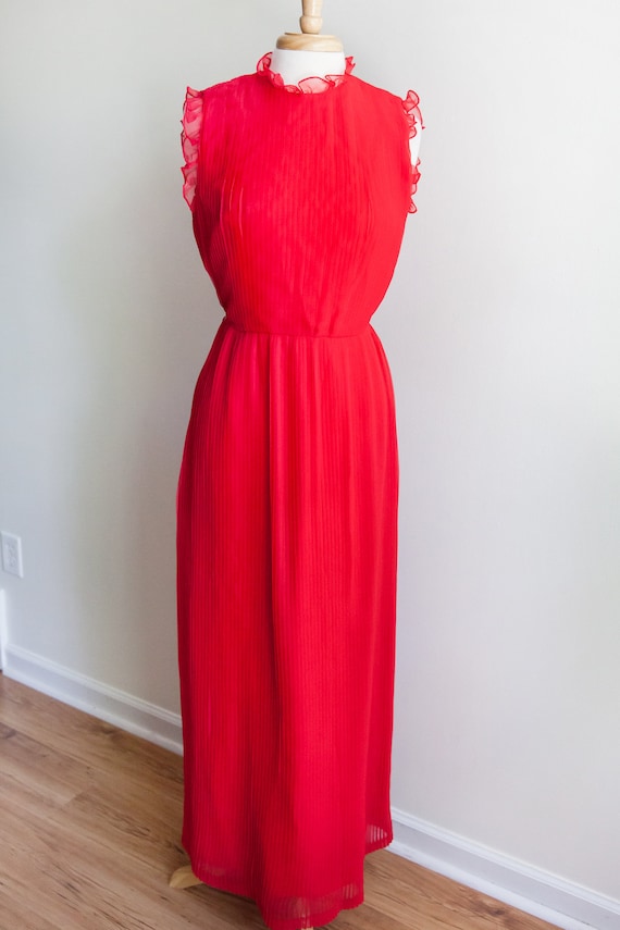 vintage be my valentine maxi dress, 1970s 70s red… - image 1