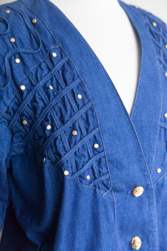 vintage denim bling bomber jacket, 1980s 80s deni… - image 3