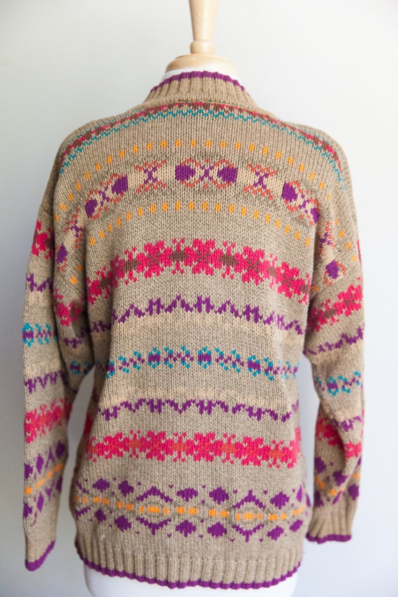 vintage cozy fair isle sweater, 1980s 80s high neck f… - Gem