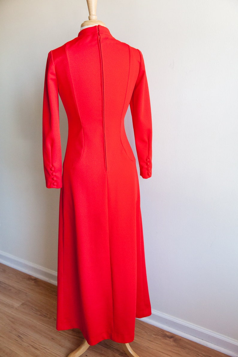 vintage candy apple red maxi dress vintage boho hippy dress small 1970s 70s red long maxi dress