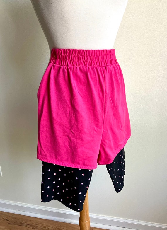 vintage hot pink shorts, 1980s 80s hot pink polka dot… - Gem