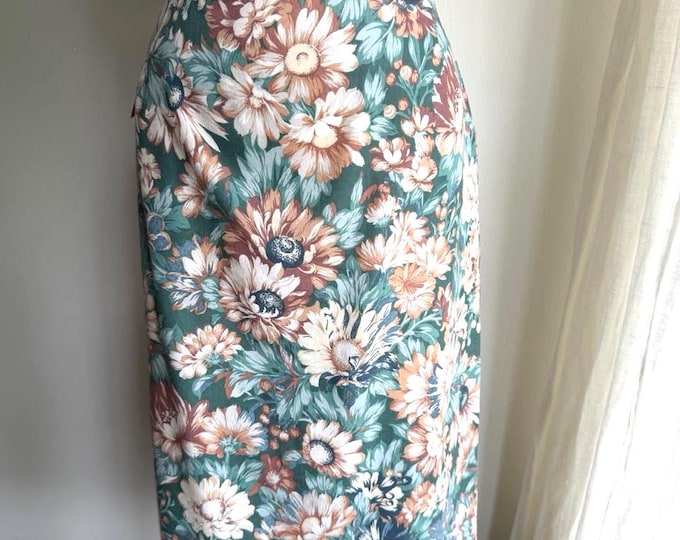 vintage high waist floral midi skirt, handmade floral skirt, sm/med