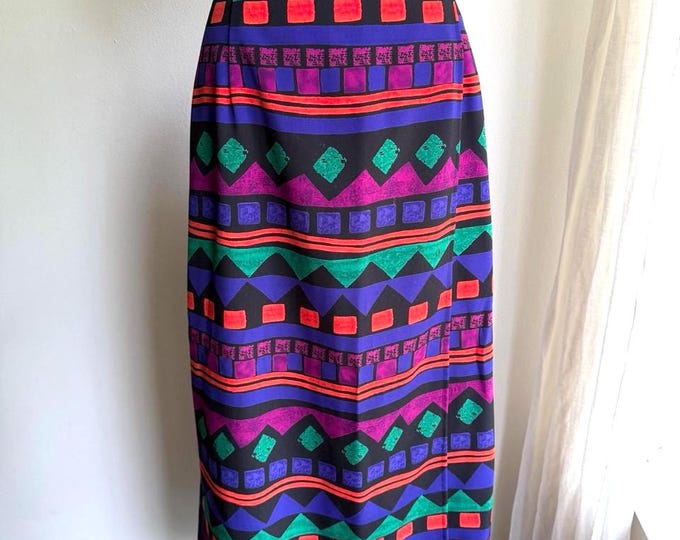 1980s wrap style abstract maxi skirt, 80s southwest vibes skirt, med/L