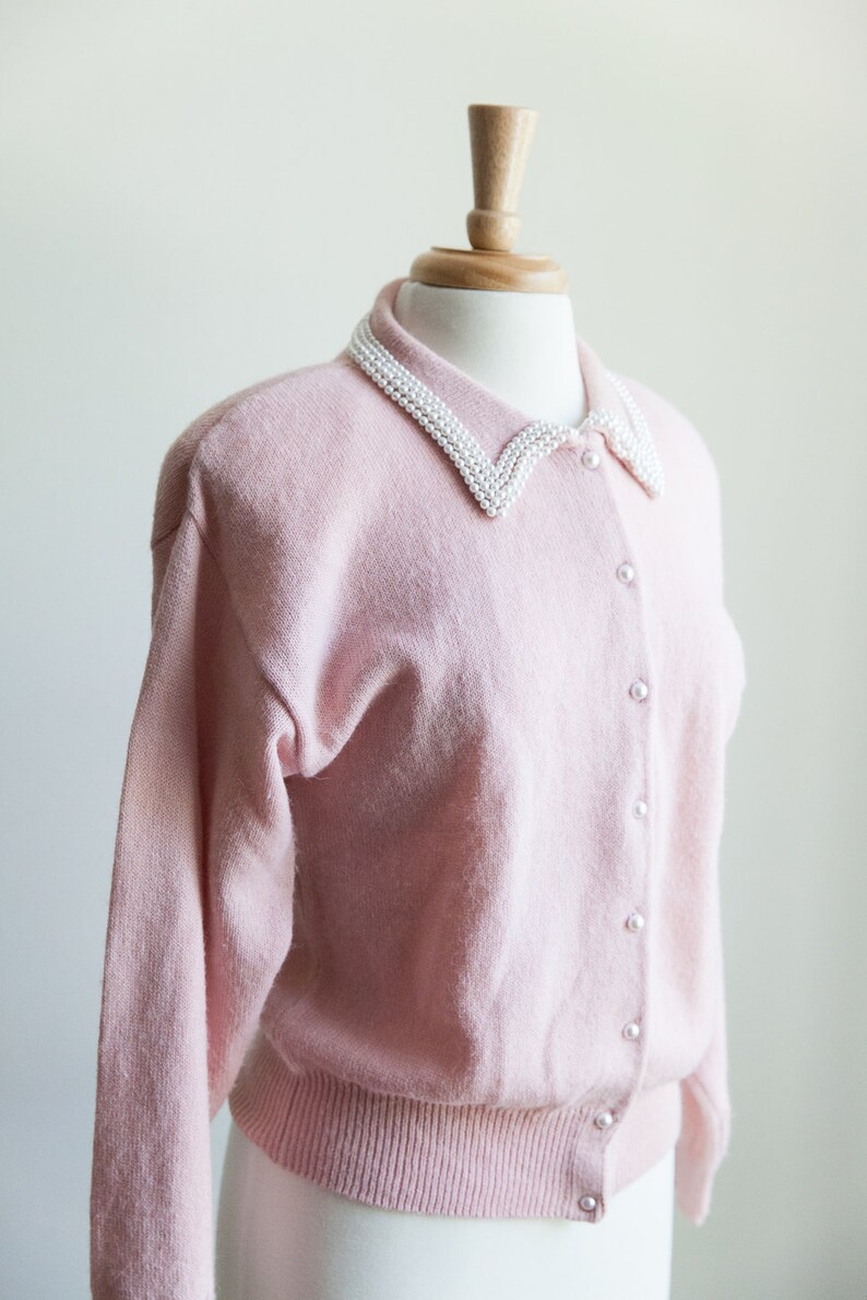 beaded cardigan 80s cardigan cardigan with pearl buttons 80s sweater 80s vintage cardigan w faux pearl collar