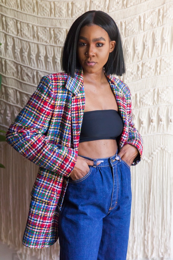 Vintage 1990s Liz Wear bold plaid blazer, vintage
