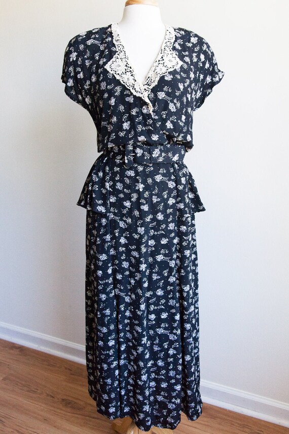 vintage peplum prairie dress, 80s floral peplum dr