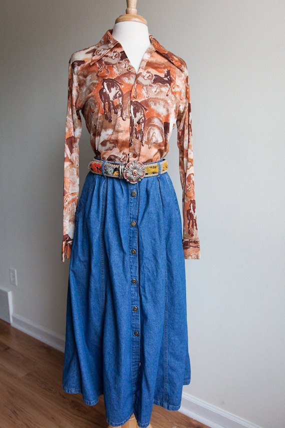 Vintage 80s denim prairie skirt, vintage prairie s