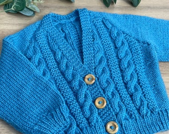 Baby Boys Blue Knitted Cardigan with Buttons | Size - 12 Months | Hand Knitted Baby Clothes | Baby Knits | New Baby Boy Gift | Baby Boy Gift