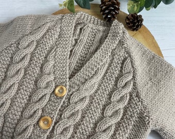 Hand Knitted Baby Boys Cardigan Beige Colour | Size - 12 Months | Knitted Baby Cardigan | Baby Knits | New Baby Boy Gift | Baby Boy Gift