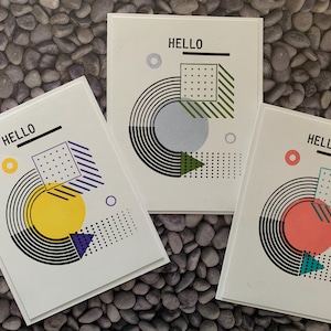 Juego de 3 tarjetas "Hola" hechas a mano. Estilo limpio y simple. Geométrica. Tarjeta "Simplemente porque sí". Tarjeta de condolencia. Tarjeta de agradecimiento. Tarjeta de condolencia.