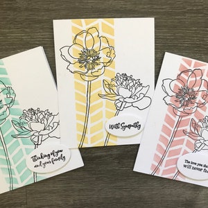 Cartes de sympathie faites à la main. Sincères condoléances. Désolé pour votre perte. Chagrin. Je pense à toi. Deuil. Désolé pour votre perte. Ensemble de 3