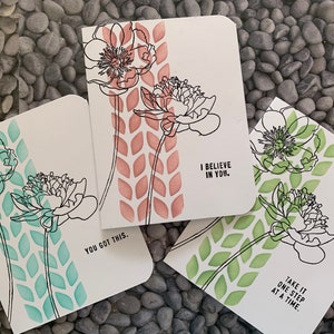 Set van 3 minimalistische aanmoedigingskaarten.   Handgemaakte aanmoedigingskaarten.  Set van 3 geassorteerde sentimentkaarten.