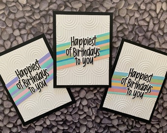 Handmade Happy Birthday Card Set of 3. Dimensional 3-D Background. Birthday Cards for Her or Him. Set of 3 Handmade Birthday Cards