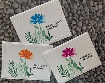 Set of 3 Floral Encouragement Cards. Handmade set of 3  Encouragement Cards. Black Embossed Encouragement Card Set of 3.