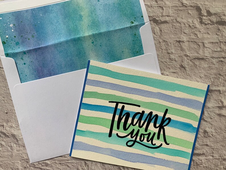Shades of Blue and Green Handmade Thank You Cards. Appreciation Cards. Set of three. Matching Envelopes Included. image 6
