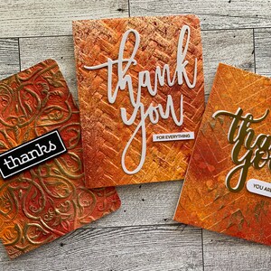 Oranje en gouden bedankkaartjes. Set van 3 bedankkaartjes. Waardering kaart. Hallo vriend kaart. Hartelijk bedankt. Gewoon omdat kaart.