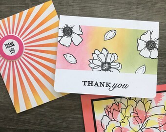 Handmade Floral Thank You Cards - Set of 3 - Etsy