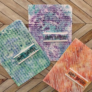 Mixed Media Birthday Card Set of 3. Handmade Happy Birthday Card Set of 3.  Bright Colored Birthday Card Set