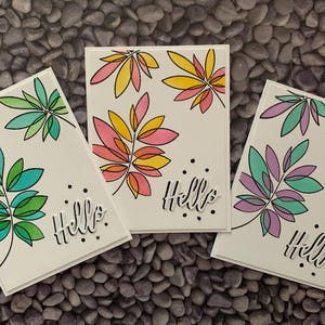 Conjunto de 3 tarjetas "Hola".  Tarjeta de condolencia. Tarjeta Sólo porque sí.  Tarjeta de condolencia. Gracias.