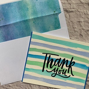 Shades of Blue and Green Handmade Thank You Cards. Appreciation Cards. Set of three. Matching Envelopes Included. image 4