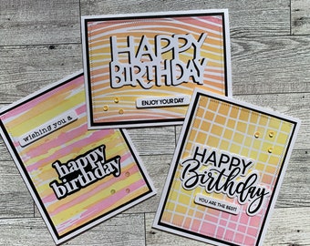 Pastel Colored Happy Birthday Card Set of 3. Matching Envelopes. Handmade Birthday Card Set of 3. Blank Inside.
