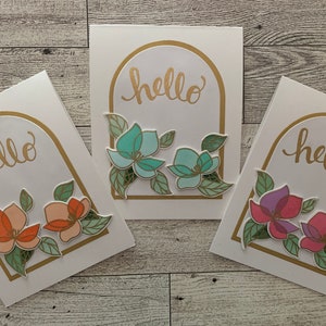 "Blumen ""Hallo"" Karten." Set von 3 Karten. Beileid Karte. Nur weil Karte. Beileid Karte.