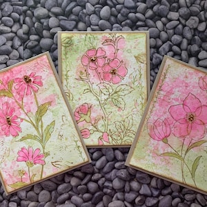 Jeu de 3 cartes vierges techniques mixtes. Cartes vierges florales. Carte de condoléances. Cartes de sympathie faites à la main Cartes contemporaines pour toutes les occasions. Lot de 3
