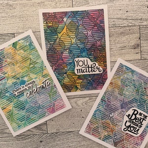 Conjunto de 3 cartões de incentivo. Cartões de mídia mista com sentimentos encorajadores. Conjunto de cartões de incentivo de mídia mista feitos à mão
