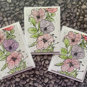 Floral Jeder Anlass Set mit 3 Karten. Blumige Blanko-Karten. Aquarell. Beileid Karte. Handgefertigte Beileidskarten Zeitgenössisch jeden Anlass.