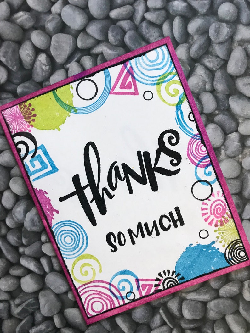 Floral Hand Stamped Thank You Cards Set of Three Mixed Media Hand Painted Cards Appreciation Cards Matching Envelopes