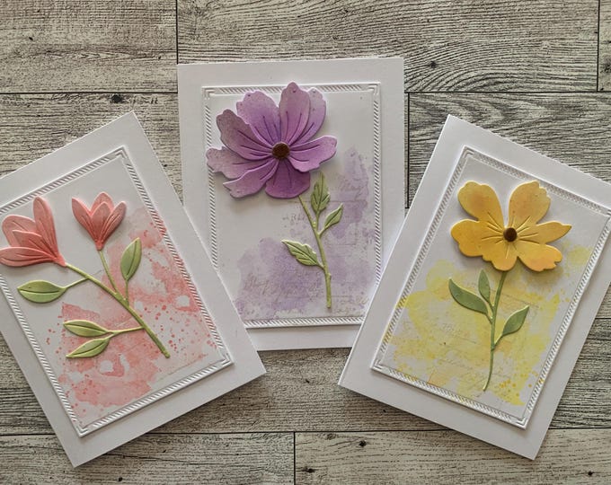 Handmade Watercolor Flower Note Cards, Set of 3 - Etsy