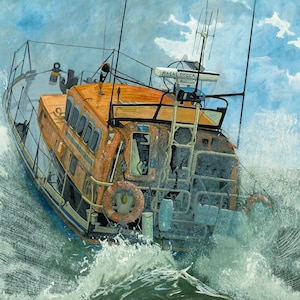 RLBI LifeBoat &quot;Time is of the Essence&quot;. Framed Giclee Limited Edition Fine Line Art Print.