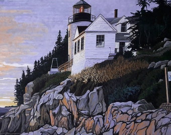 Lighthouses.  &quot;Bass Harbour Head Lighthouse&quot; Framed Limited Edition Giclee Fine Line Art Print.
