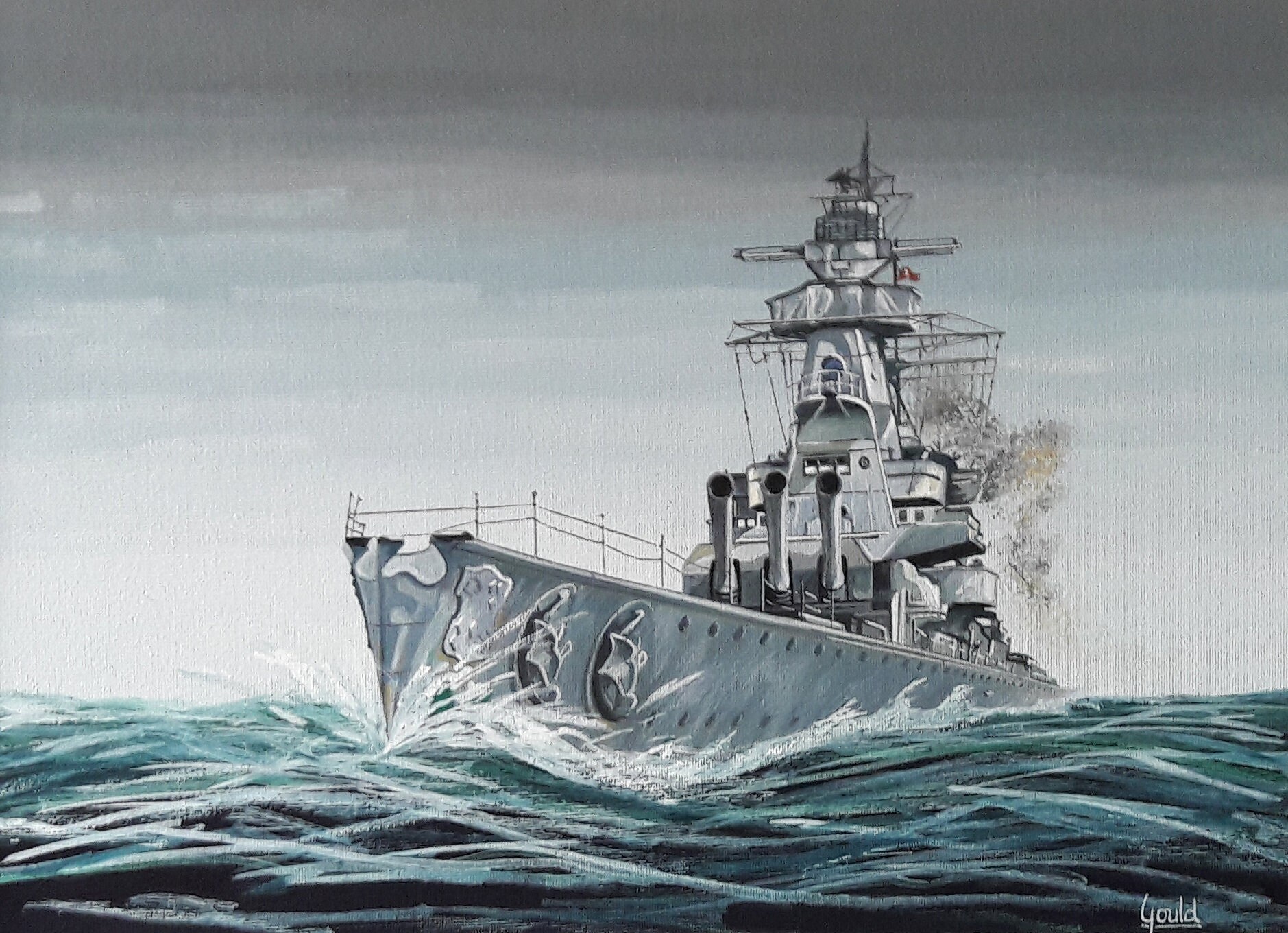 Battleship.  "SEA RAIDER" The Admiral Graf See.  Hand Painted Original Painting.