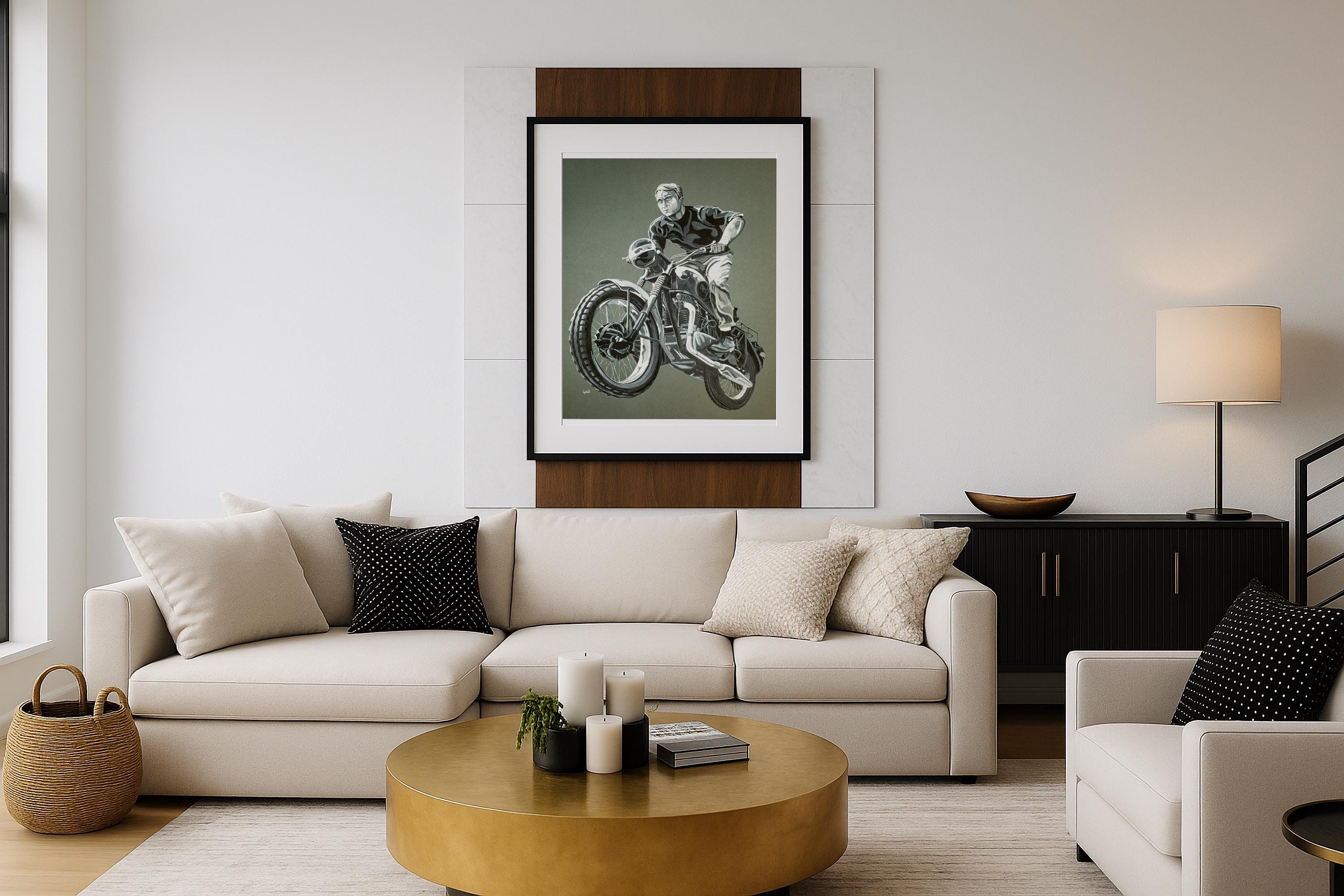 Steve Mcqueen Motorcycle Art Print, the Great Escape, Giclee Fine