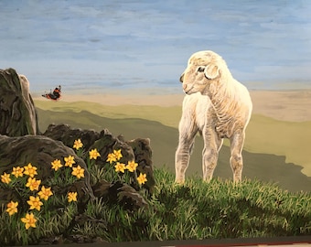 Lamb  &quot;Spring Time&quot;   Hand Painted Original Painting.