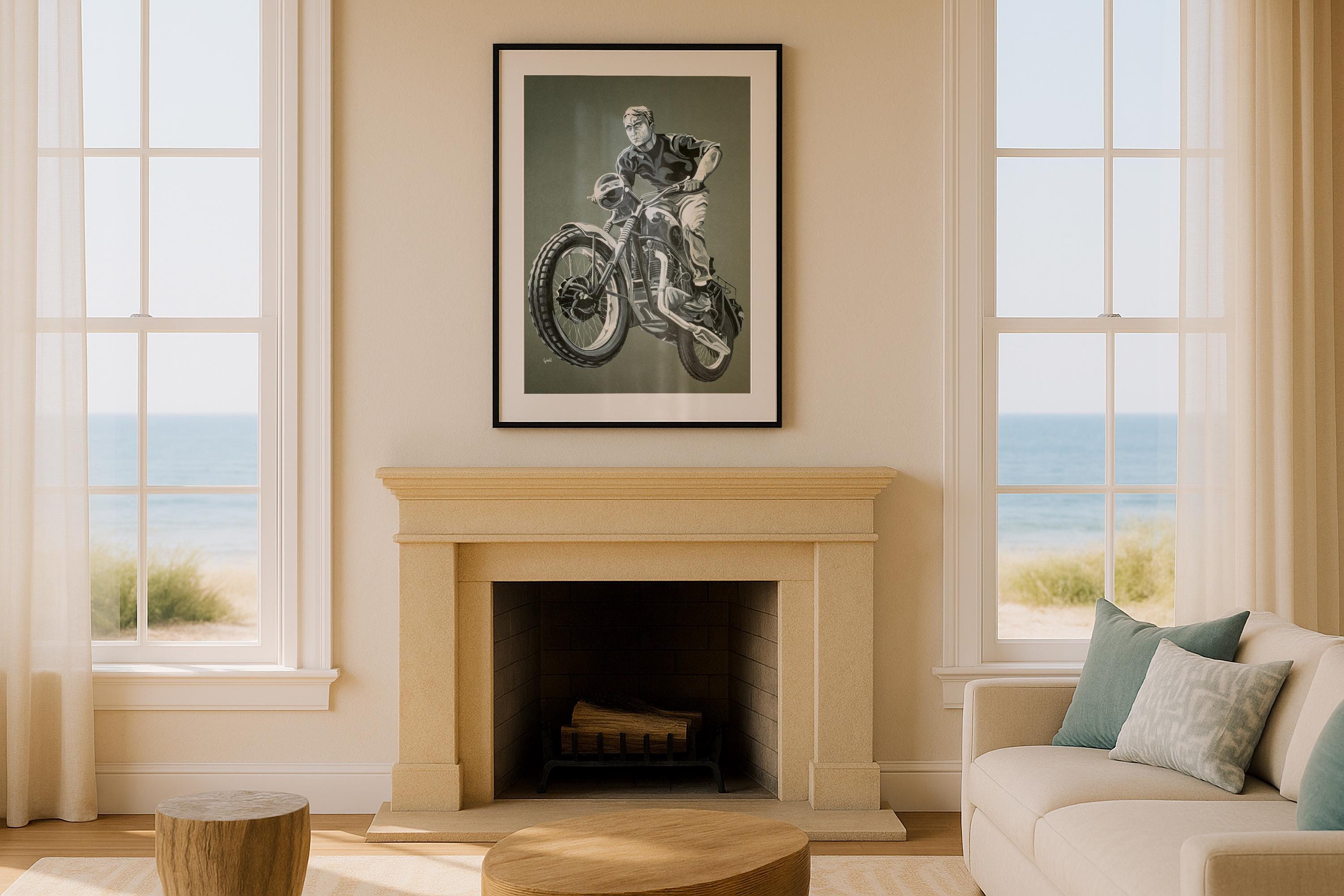 Steve Mcqueen Motorcycle Art Print, the Great Escape, Giclee Fine