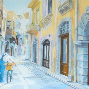Rethymnon Crete Oil Painting: Original Street Scene Art (310x440mm)