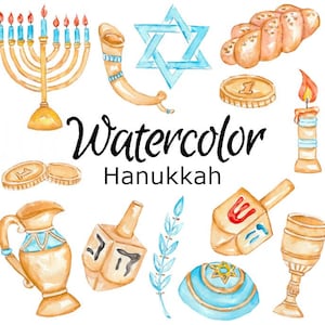 AQUARELLE CLIPART Hanoukka clip art nature scrapbooking png, graphique, aquarelle, illustration croquis peinture cartes peintes bougie