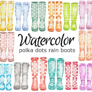 WATERCOLOR CLIPART rain boots polka dots gardening art garden png graphics watercolour illustration sketch painting clip rain boots spring