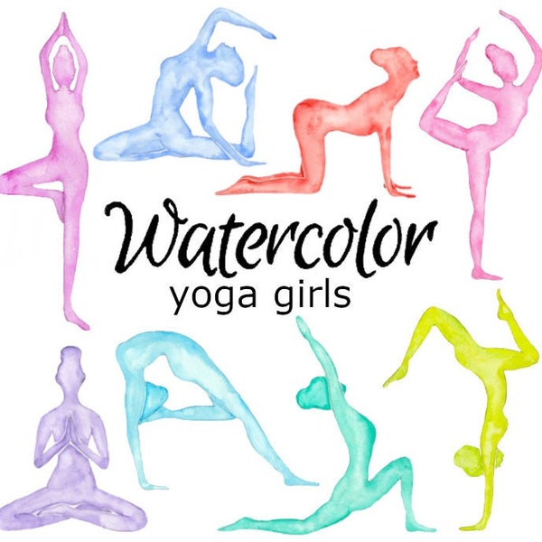 WATERCOLOR CLIPART yoga girls sport art scrapbooking png graphics watercolour illustration sketch painting clip art balance namaste peace